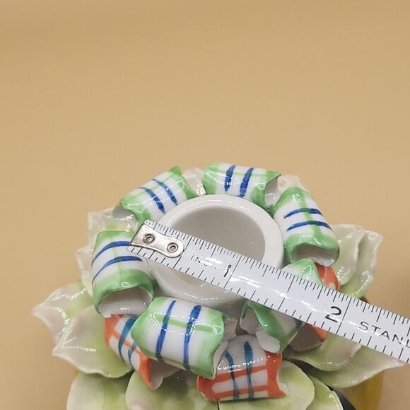 Porcelain Capodimonte Style Candle Holders 3" Floral Whimsical Ribbon Yellow - Picture 9 of 11